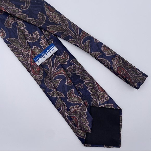 Oscar de la Renta Studio Paisley Sleek Tie in Navy and Olive - Picture 4 of 9